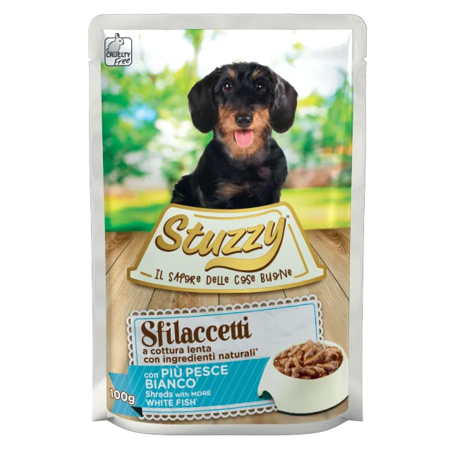 Stuzzy Sfilaccetti Con Pesce Bianco 100 G